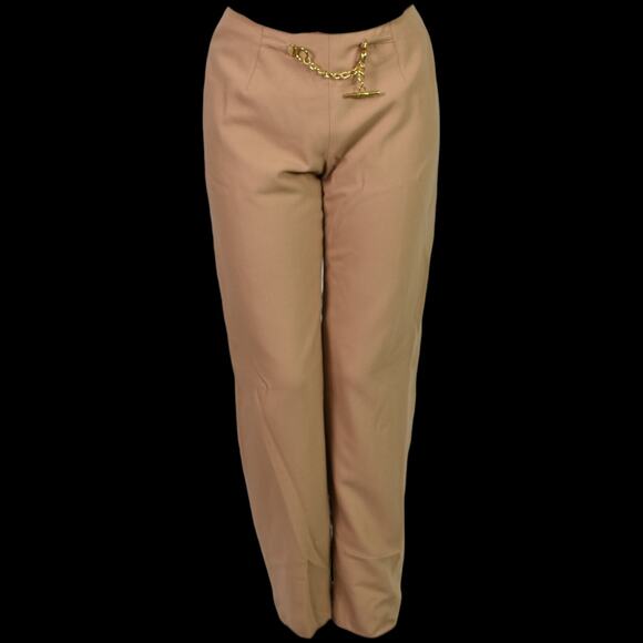 Oscar de La Renta Trousers Tan Wool Chain High Waist Dress Pant Tapered 2 Petite - Picture 8 of 12